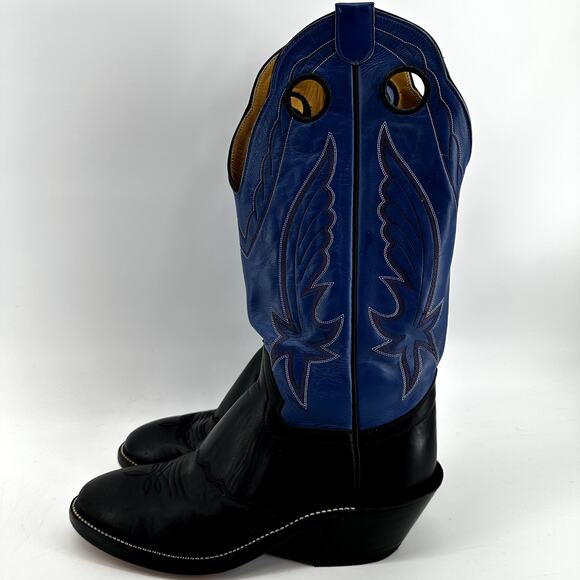 Honcho Buckaroo Cowboy Boots Leather USA Heeled Colorblock Blue Black 10D main image 6